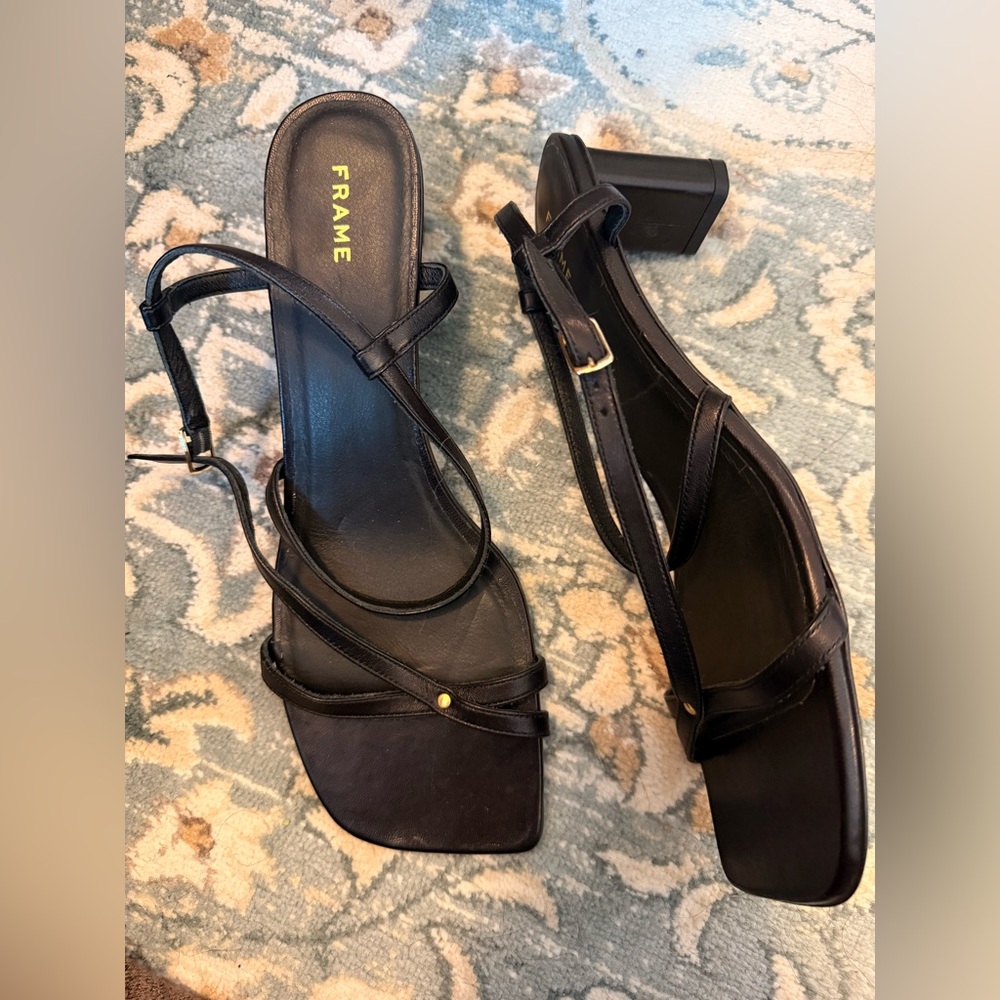 Frame Denim Black Strappy Heels